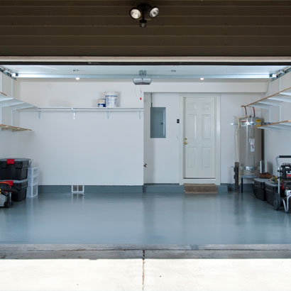 garage with epoxy flooring